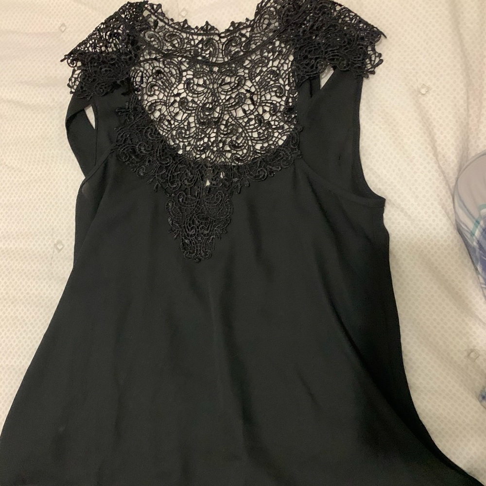 High neck black, flowy blouse